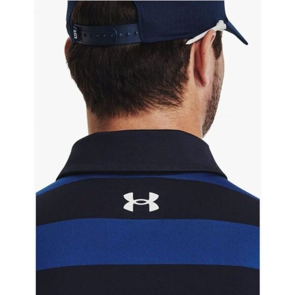 Under Armour Mens Polo 2XL Blue White Playoff 3.0 Golf Shirt Striped Loose Fit - Picture 6 of 8